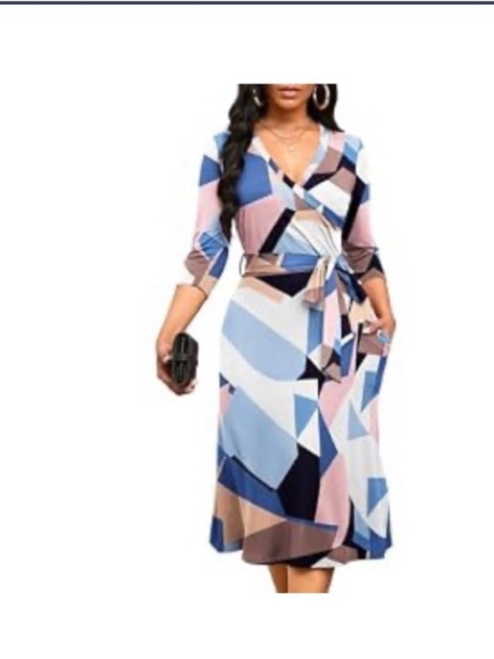 Geometric Print Wrap Dress in Purple and Blue

Midi Dress,3/4 Sleeves
